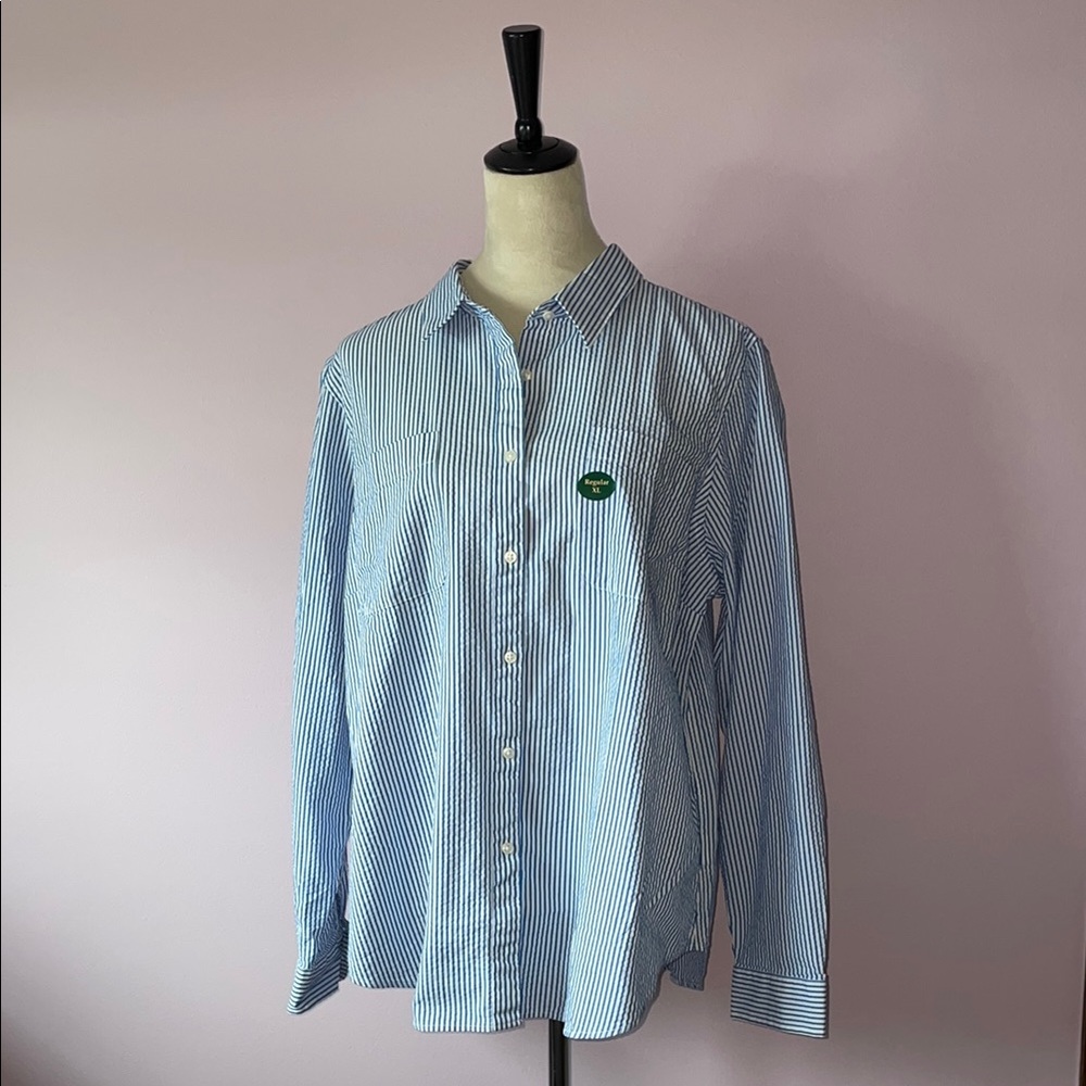 L.L. Bean Blue and White Button Down Shirt